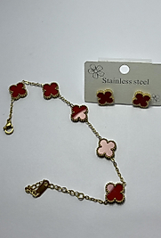 Gold kırmızı küpe bileklik set