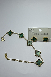 Gold yeşil küpe bileklik set