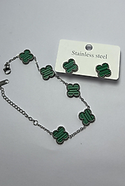Silver yeşil küpe bileklik set