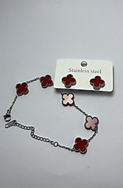 Silver kırmızı küpe bileklik set